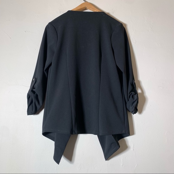 Soho black high low blazer zipper pockets lapel open sz Sm 3/4 sleeve work - Picture 6 of 7